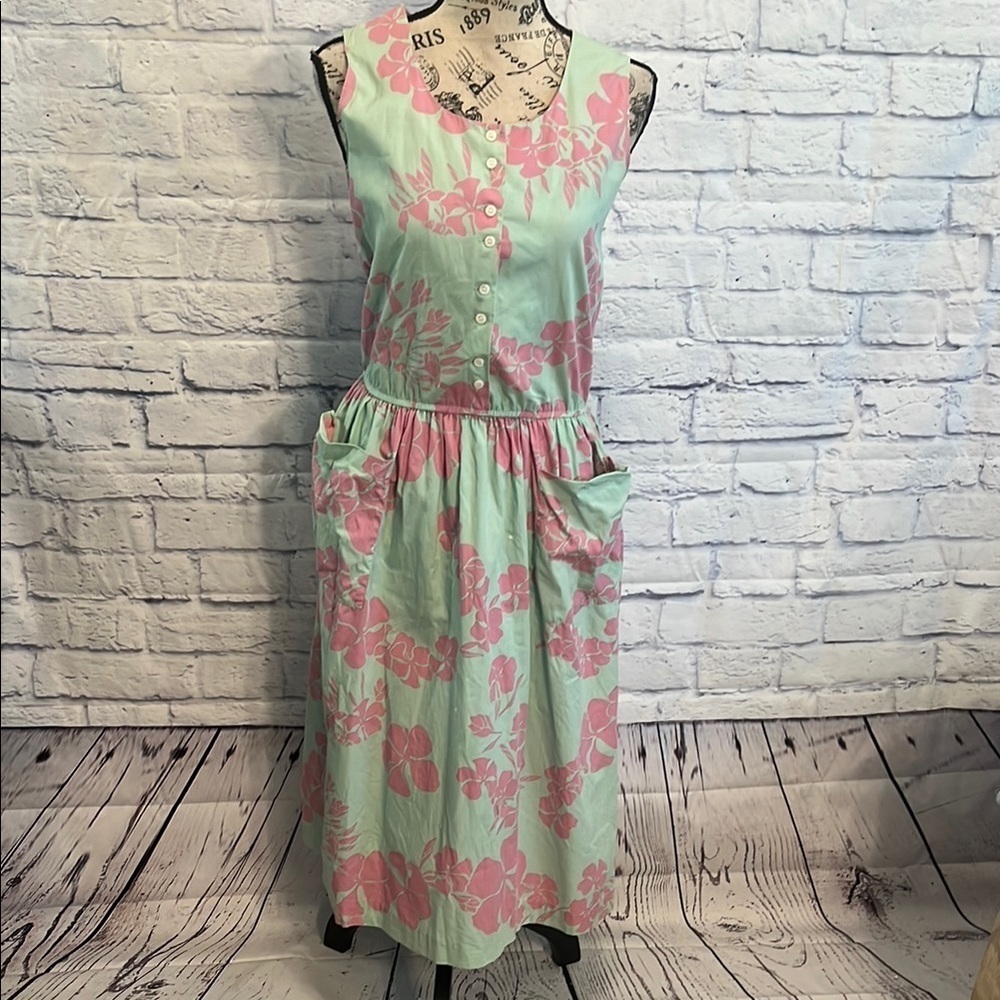 Reyn Spooner Dress Hawaii Hibiscus Pockets Elastic Waist 100% Cotton Size XS